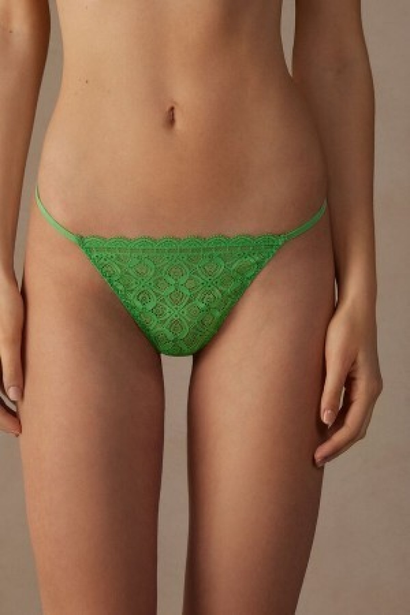 Green Intimissimi Lace String Thong | CAQCS69354